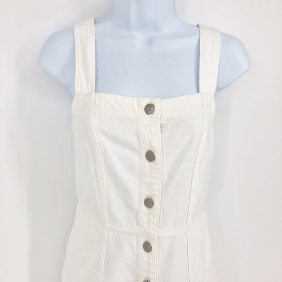Madewell Womens Denim Mini Dress 4 White Button Front Sleeveless Square Neck NWT - Picture 7 of 10